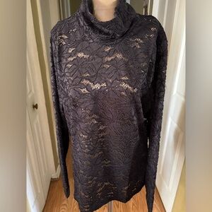 White House Black Market Lace T Neck Long Sleeve Blouse XL Stretch